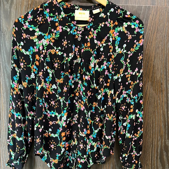 maeve by anthropologie Tops - Maeve by Anthropologie, Floral Black Button-Up Blouse, x-small